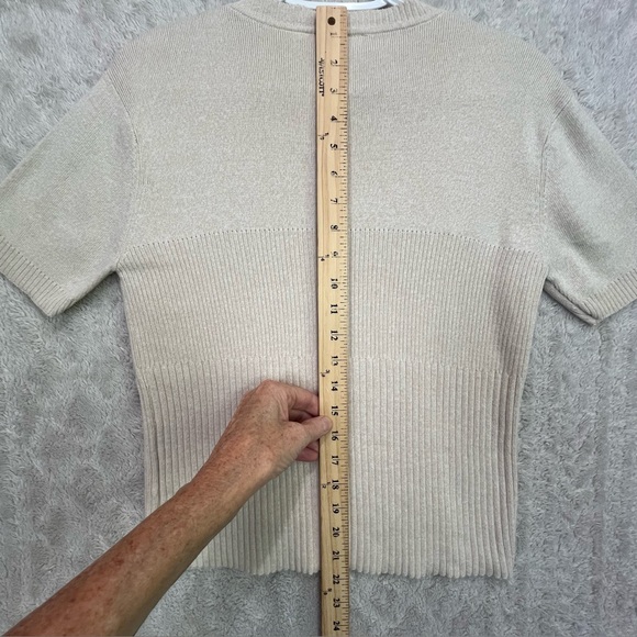 Oatmeal 90's Vintage Knit V-Neck Sweater Ribbed Sz M Made in England - Picture 12 of 14